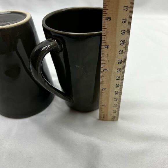 Crate & Barrel Portugal Rustic Ceramic Coffee Cups Dark Gray (2) - Picture 5 of 7